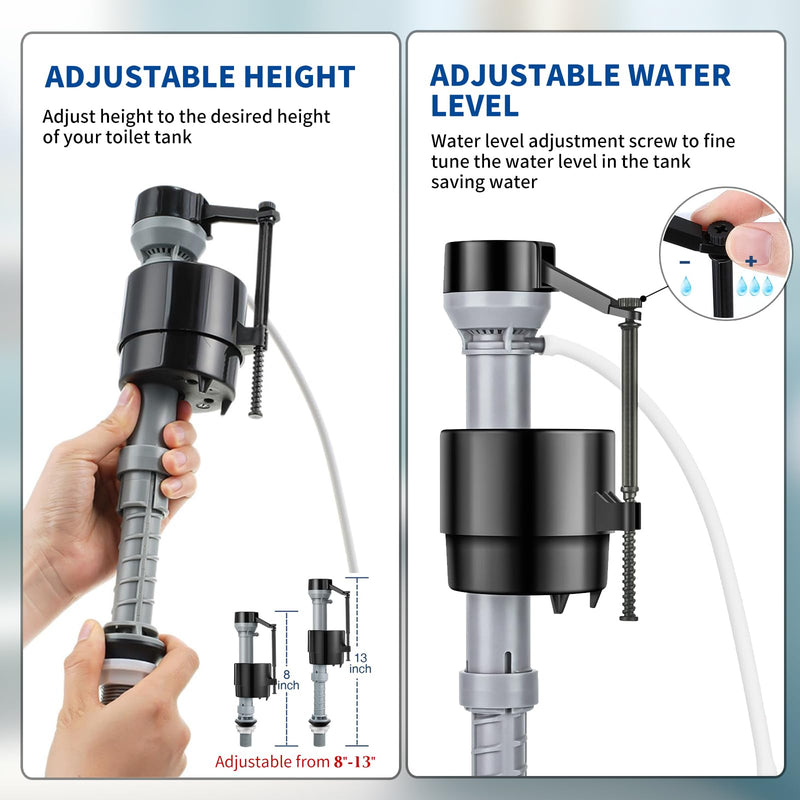 Toilet Flusher Replacement Kit, Universal Toilet Fill Valve with 2-Inch Flapper, Adjustable Rubber Float Valve, Quiet and Easy Install Toilet Repair Kit Inside Tank (1-Pack)