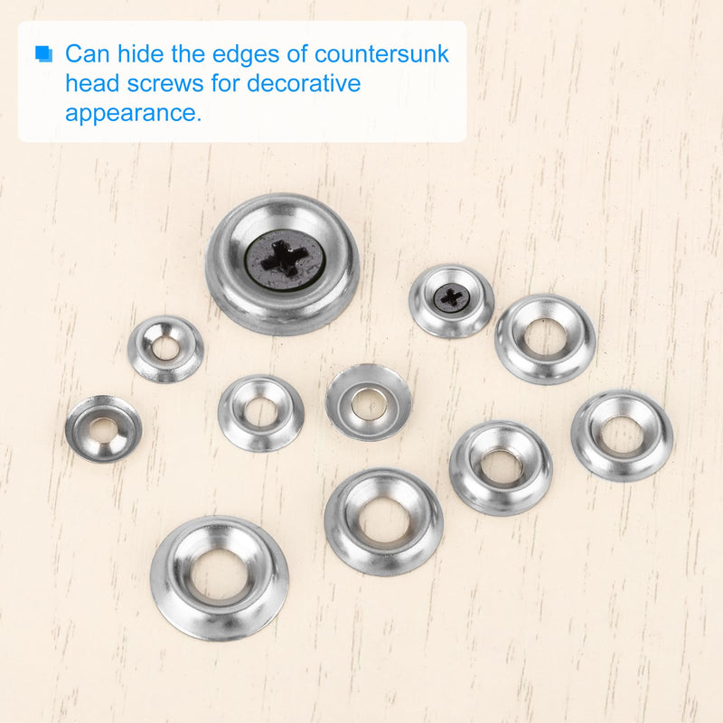 uxcell 100Pcs Countersunk Finish Washers, #8 Nickel-Plated Steel Countersunk Washers Gaskets for Screws Bolts, Silver 100