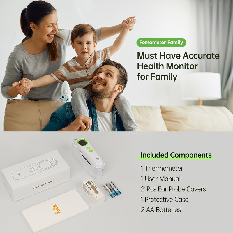Ear Thermometer for Adults and Kids, FSA HSA Eligible Medical Grade Thermometer with Protective Storage Case, Pre Warmed Tip, Mute Night Light, 32 Memories, LED Backlit, 21 Disposable Covers White