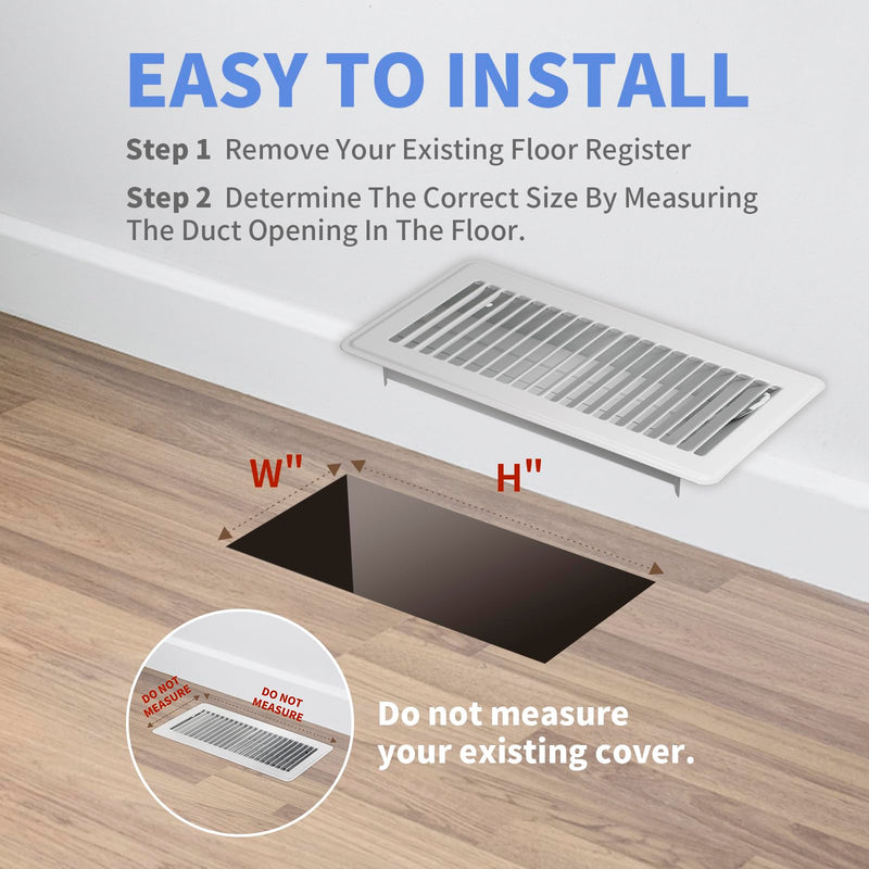 4" x 10" Floor Register - Heavy Duty Steel Walkable Floor Vents - Easy Adjust Air Supply Lever - Vent Covers for Home (White) 4x10 Inches White