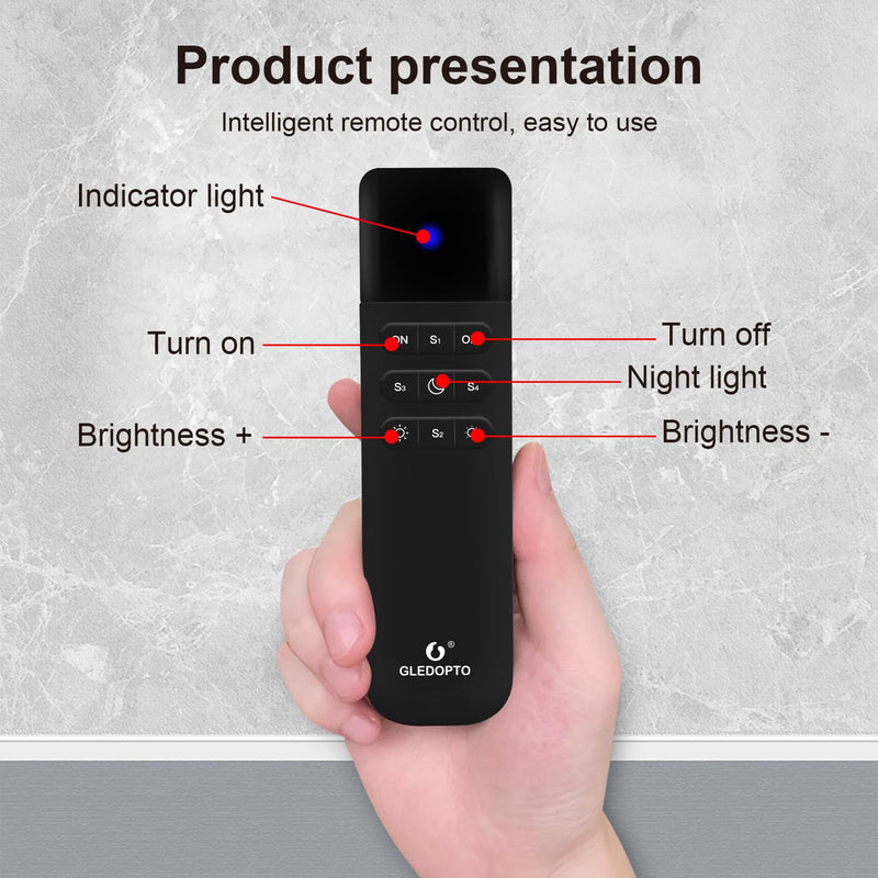 GLEDOPTO WLED Remote Control RGB IC LED ESP Now APP WiFi Wireless Brightness Adjust 4 Scenes Preset Night Light 50 Meters Control Distance Work with WLED Controller Device(Battery not Included)