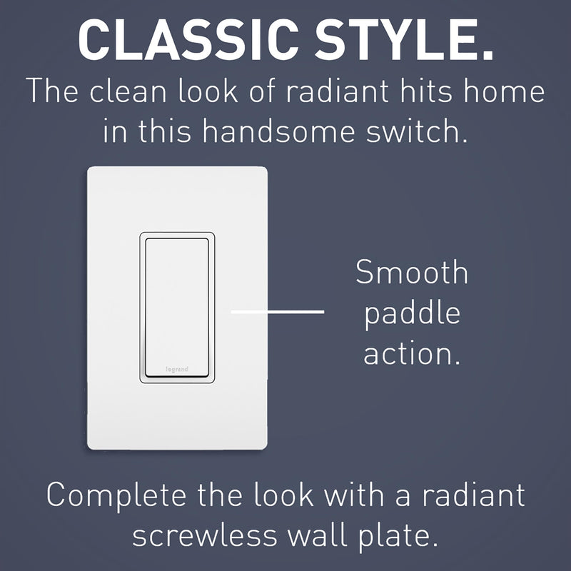Legrand radiant TM873WCC10 15 Amp Rocker Wall Switch, 3-Way Decorator Light Switches, White (1 Count) 1 Pack