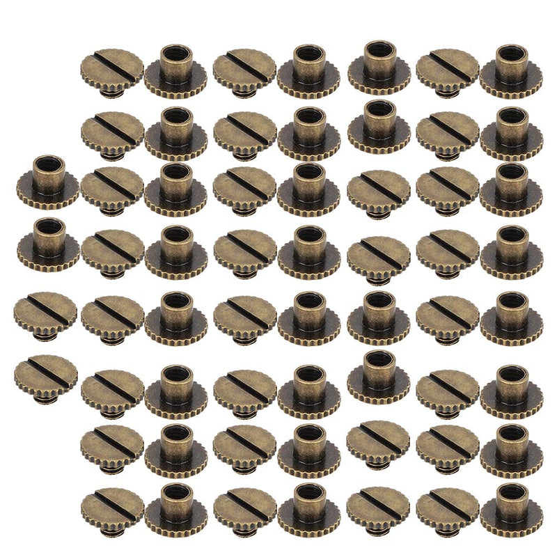 30 Set Book Rivets Metal Leather Rivets Knurling Flat Brass Screw Post Chicago Screws Binding Button Tack 9.5x4mm Nail + 4mm Screw(Bronze)
