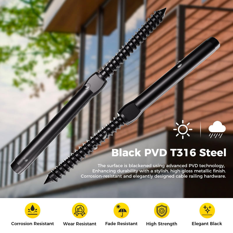 WAYSKA 40 Pack 3/16" Black Stainless Steel Cable Railing kit for Wood Post