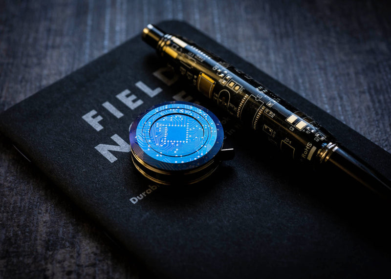 TEC Accessories Ti-Tape Titanium Retractable Mini Tape Measure (Exclusive Edition, PCB Design) - Imperial and Metric, 3 Foot User-Replaceable Small Measuring Tape - EDC, Pocket Size Keychain Clip