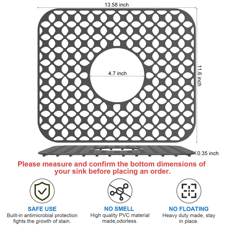 Kitchen Sink Mats, TOOVEM 2PCS Non-Slip Heat Resistant Silicone Sink Protector Mat for Bottom of Stainless Steel Porcelain Sink, Folding Farmhouse Rear Drain Sink Mats, Center Drain Grey-Center Drain-1