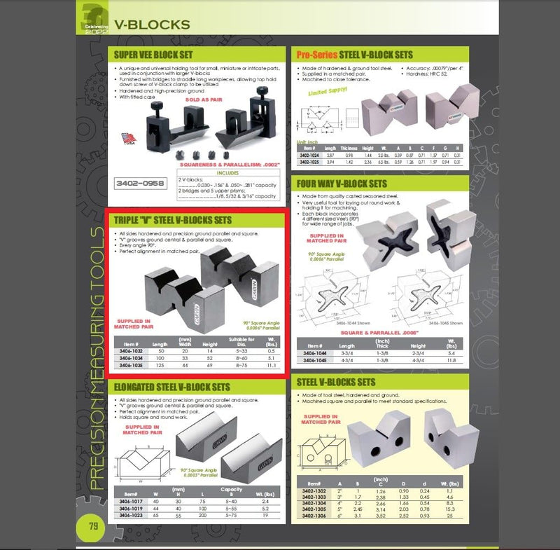 HHIP 3406-1032 50L x 20W x 14H mm Triple "V" Steel V-Block Set
