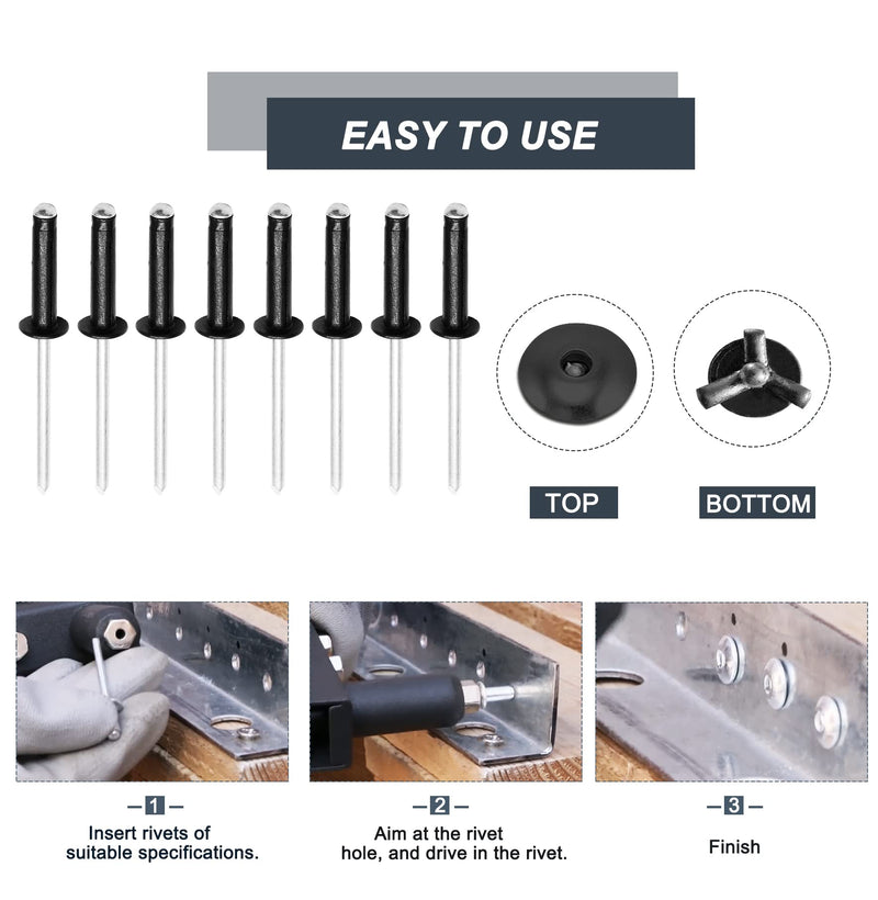 5/32" x 3/4" Tri Grip Rivets Assortment - 50Pcs, Black Trifold Exploding Pop Rivets Aluminum Trifold Trivets Big Head Pop Rivets for Marine Boat Kyaka 5/32" x 3/4"