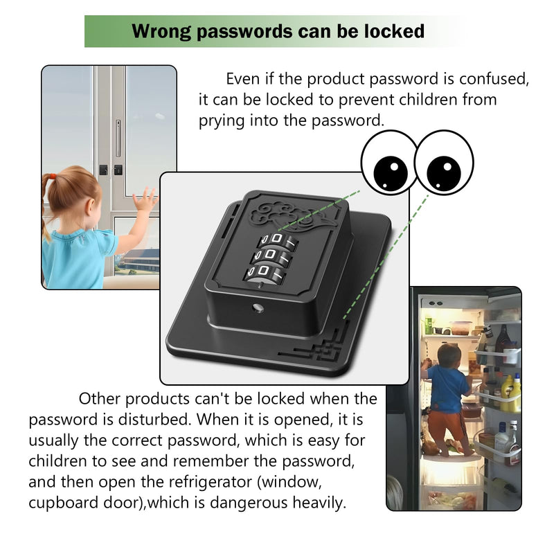 4 Pack Refrigerator Locks with 3 Digit Code, Easy Install Fridge Lock Combination, Premium Freezer Lock, Child Proof Cabinet Locks for Refrigerators, Drawers, Closets, Windows (Black) Black-4Pack