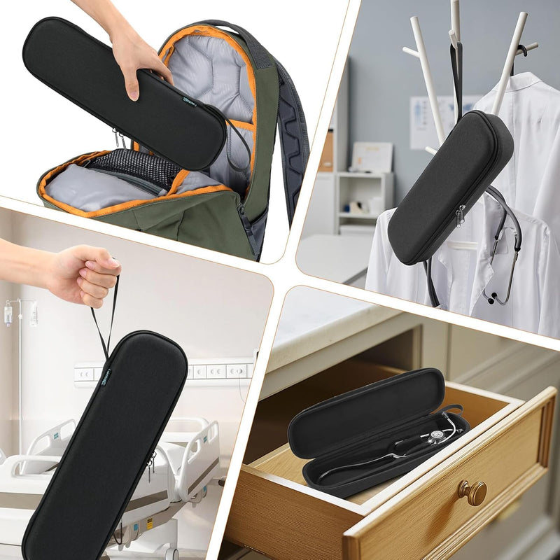 Beautyflier PU Leather Stethoscope Holder with Clip for All Models, Stethoscope Case for 3M Littmann Classic III, 1 Pcs EVA Stethoscope Carrying Case + 1 Pcs Holder (Stethoscope Not Included)