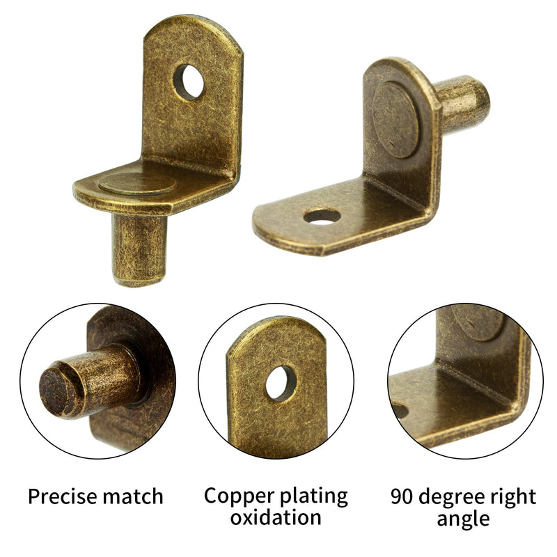 40pcs Shelf Support Pegs Bronze, L-Shaped Metal Cabinet Shelf Clips with Hole 6mm(1/4 Inch), Cabinet Closet Shelf Pins for Kitchen Bookcase Shelf Furniture Support (Bronze)