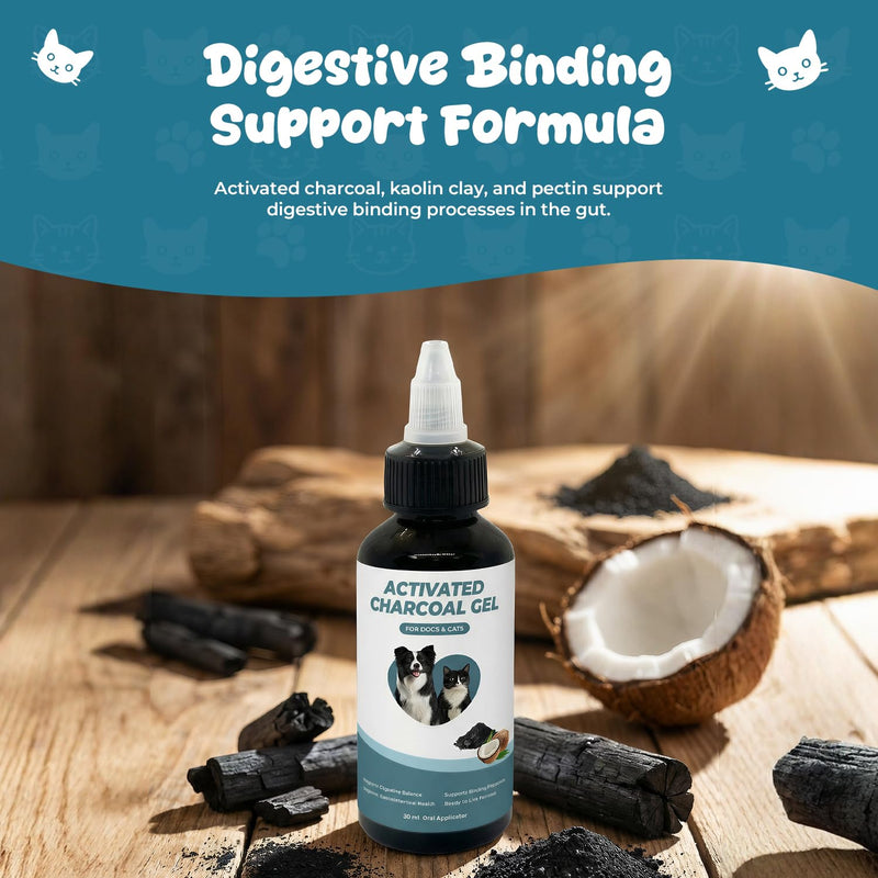 Activated Charcoal Gel for Dogs and Cats, Ready-to-Use Emergency Support for Accidental Ingestion, Diarrhea, Gas Relief & Digestive Upset, Pet First Aid Essential, 30 mL
