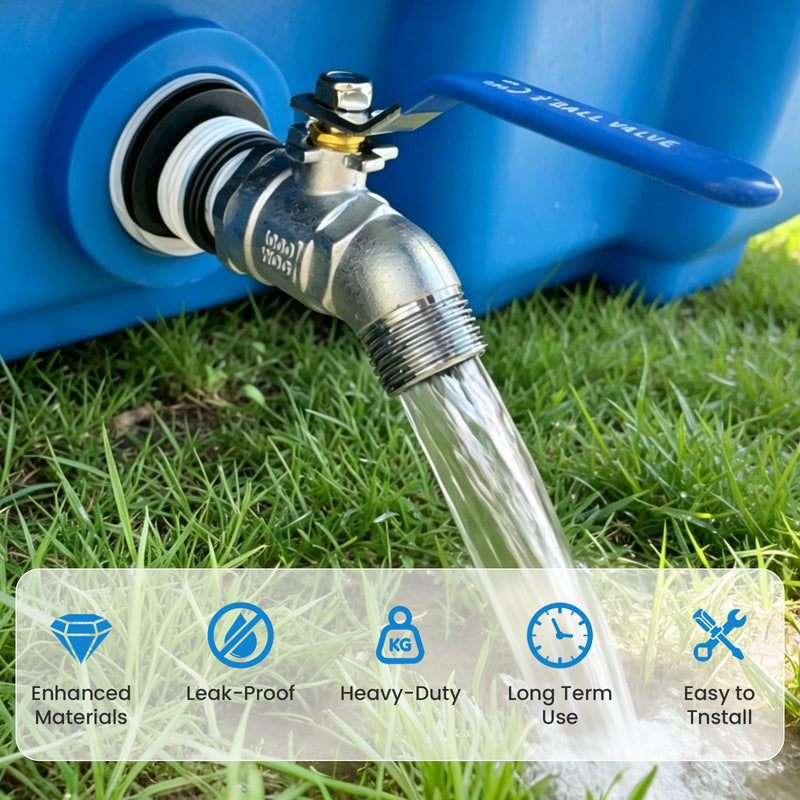Stock Tank Drain Plug Kit for rubbermaid Commercial 50 70 100 150 300 Gallon Stock Tanks with 3/4" NPT ×3/4" GHT Stainless Hose Faucet Garden Hose Connector