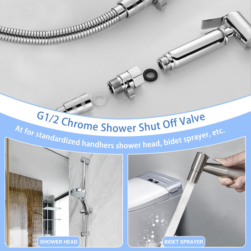 Shower Flow Control Valve, Brass Shut Off Valve for Hand Shower or Fixed Shower Head, G1/2" Shower Pressure Regulator Brushed Nickel