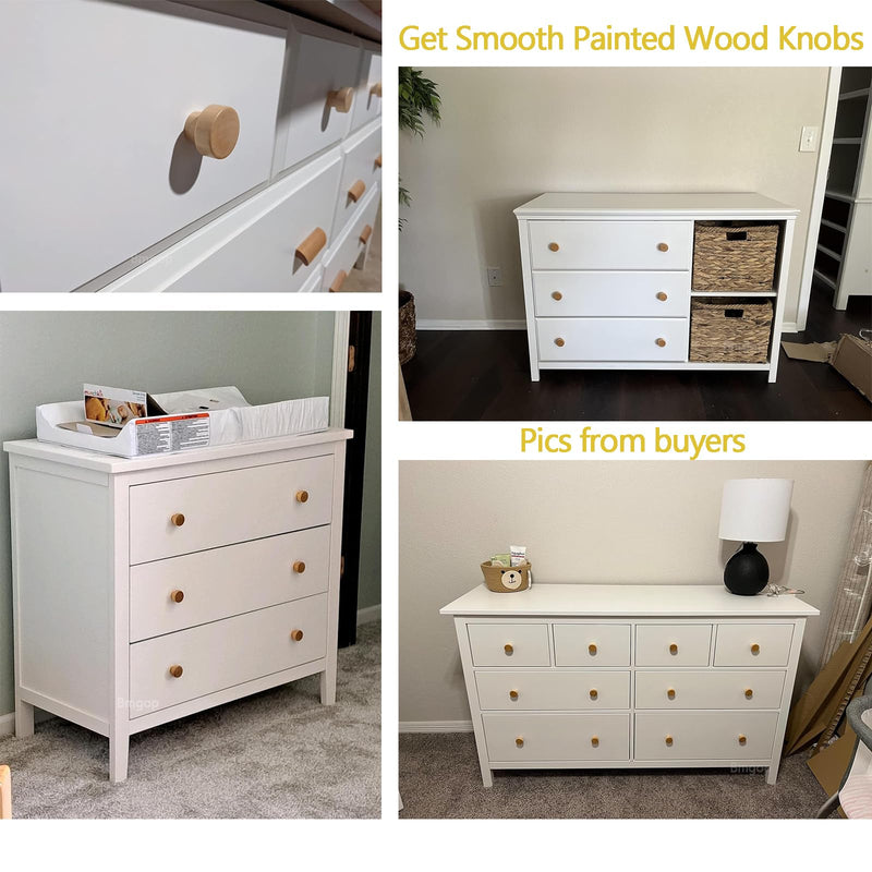 16PCS Wood Knobs Flat Top Round Cabinet Knobs 1.39"(35mm) Natural Wooden Dresser Drawer Pulls Kitchen Cabinet Handles 16 Pieces Flat Top Natural