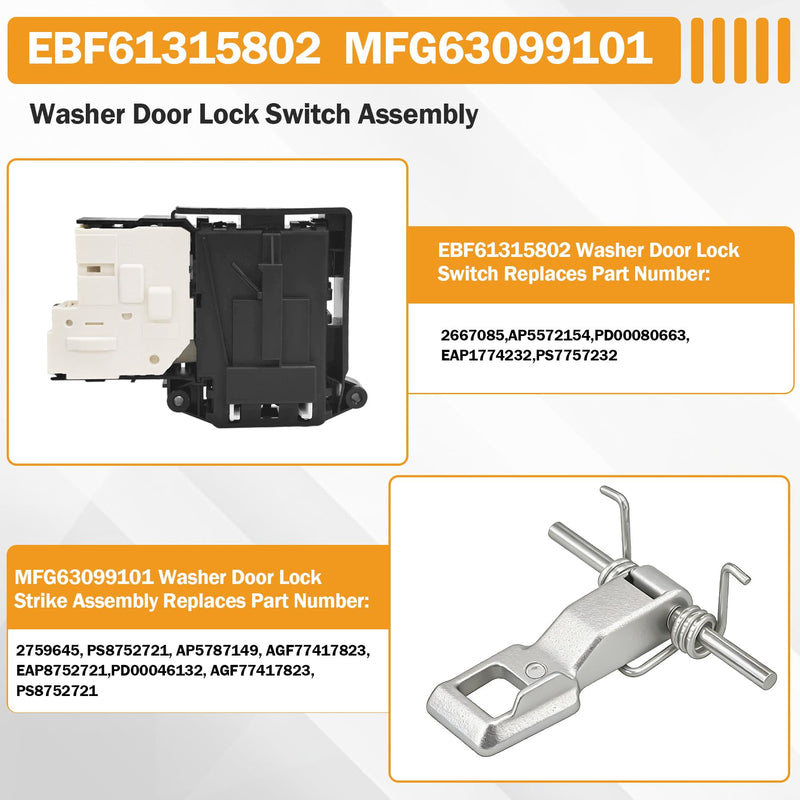 EBF61315802 MFG63099101 Washer Door Lock & Strike Kit for LG Kenmore WM4000HWA WM3670HVA WM3770HVA | WM3600HVA WM8000HVA EAP7792232 PS7792232 AP5672154 2667085 EBF62534401 Washing Machine