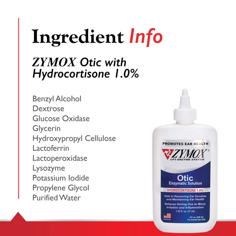 Pet King Brands Zymox Otic Enzymatic Solution for Dogs and Cats to Soothe Ear Infections with 1% Hydrocortisone for Itch Relief, 8oz - PawsPlanet Australia