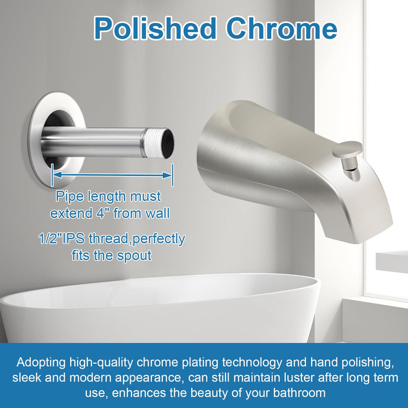 5 1/4 Inch Bathroom Brushed Nickel Tub Spout with Diverter, for 1/2'' IPS Inside Thread, Bathtub Faucet for Wall Front Mount, Bath Tub Faucet Compatible with Westbrass E531D-1F-62