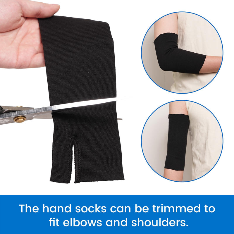 Velpeau Hand Socks for Splint, 100% Cotton (Pack of 10), Elastic Stockinette Tubing for Arm, Wrist Brace with Thumb Spica Liner, Gauze Sleeve, Under Cast Wrap, Arm Cover for Men and Women (Black, Firm Version, M) Medium Black