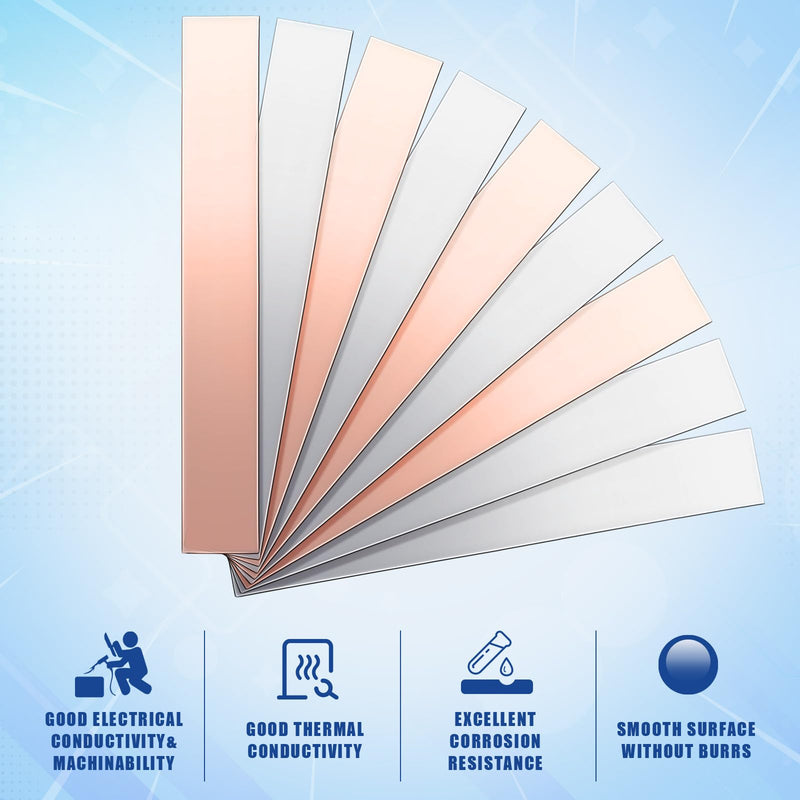 Zonon 12 Pcs Pure Copper Zinc Anode Sheet 99.9% High Purity Copper Zinc Electrode Strips 0.04" x 0.98" x 5.98" for Electroplating and Plating Scientific Experiment Research