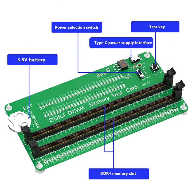 DDR4 Memory Tester, DDR4 Tester Card with LED Light, for Fixing Desktop and Server Computers Green DDR4