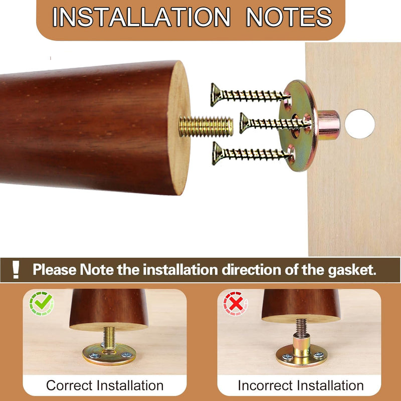 6 Inches Round Solid Wood Furniture Legs Set of 4, Brown Wooden Replacement Feet with Threaded 5/16'' Hanger Bolts for Sofa, Couch, Armchair, Cabinet, TV Stand, Ottoman and Dresser Round 6 inch (Brown)