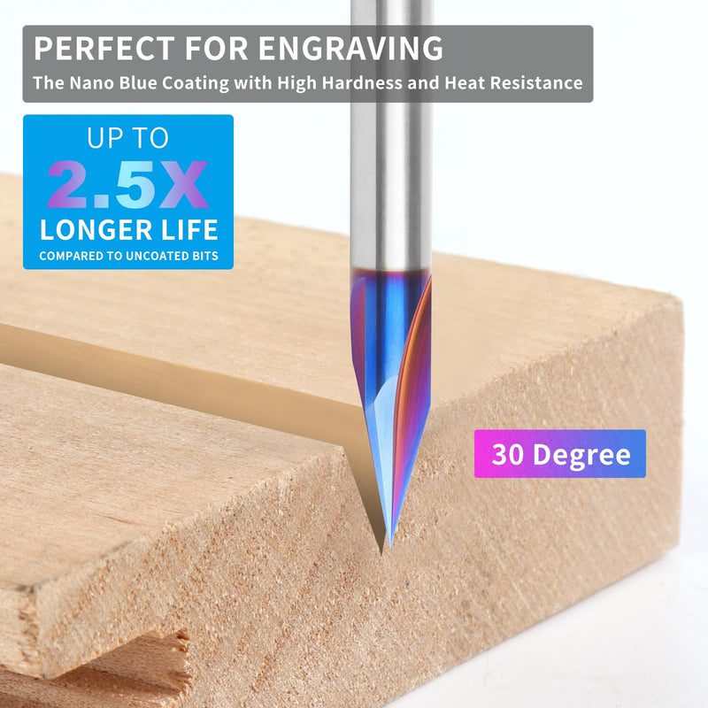 EANOSIC 5PCS CNC Wood Carving Router Bits Set, 1/4'' Shank, 15° Detail Carving Liner+ 20° Profile bit+30°+60°+ 90° V Groove Router Bit Set V Bit Set(15.20.30.60.90) 5