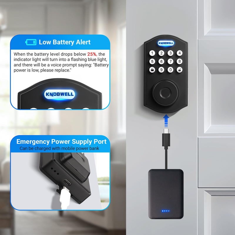 KNOBWELL Fingerprint Door Lock, Smart Keypad Deadbolt, Keyless Entry Lock for Front Door - Auto Lock - Easy Installation - Matte Black