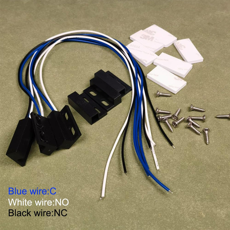 3 Sets NO/NC Black Magnetic Switch Wiring Recessed Door Sensor Hidden Window Contact Reed Switch for Access Control Replace Alarm System Black-NO/NC