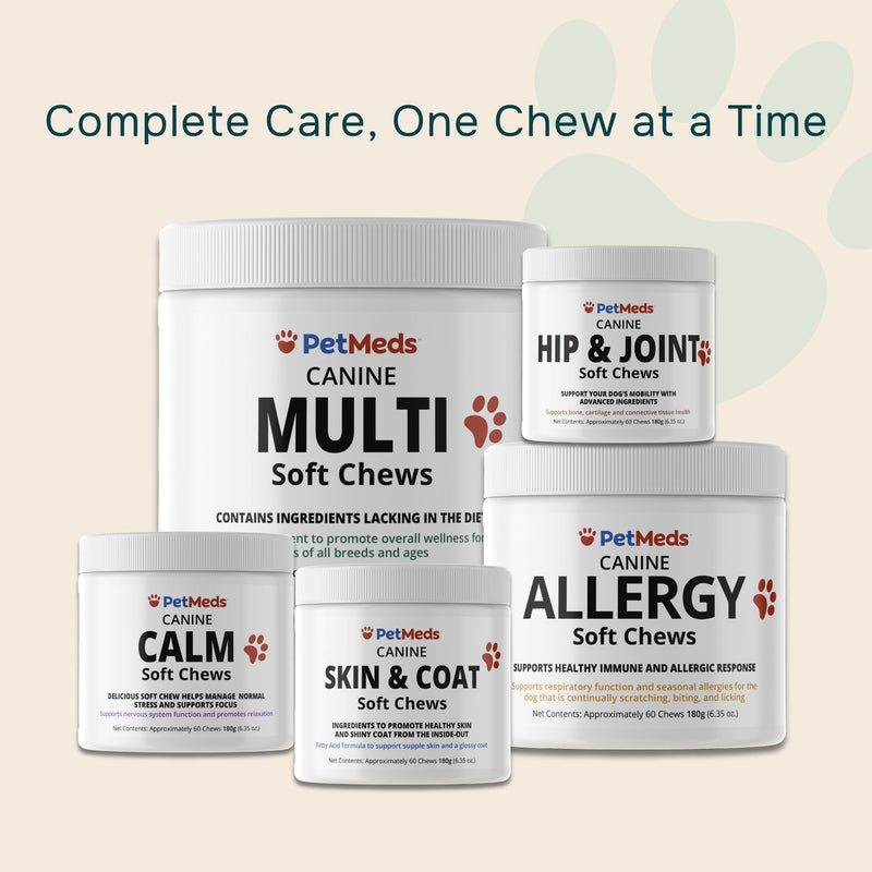 PetMeds Skin & Coat Supplement for Dogs - Fish Oil, Omega 3, Vitamin E, & Biotin for Dry, Itchy Skin & Shedding Relief - Healthy Skin & Shiny Coat - Beef & Sweet Potato Flavor - 60 Soft Chews