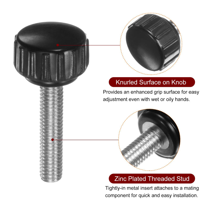 HARFINGTON 12pcs Knurled Knobs M5 x 25mm Male Thread 16mm Head Grip Plastic Metric Clamping Knobs Handles Thumb Screws with Threaded Stud, Black M5 x 25mm x 16mm