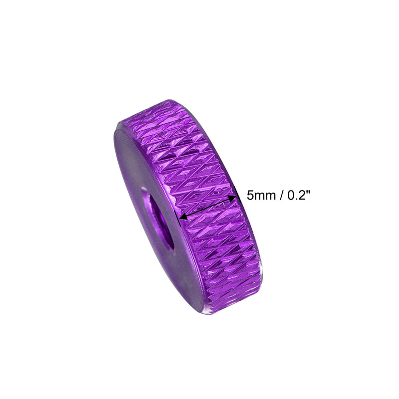 uxcell Flat Knurled Nut - M5 x 16mm x 5mm Thumb Nuts Lock Adjusting Nuts Aluminum Alloy Purple 5Pcs