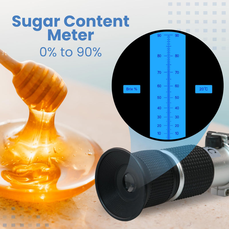 0-90% Brix Refractometer with ATC - Accurate Sugar Content Measurement for Honey, Fruit, Maple Syrup and Beverages - Ideal for Homebrewing, Labs & More