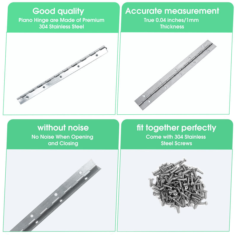 6Pack Silver Continuous & Piano Hinges 1.2" Open Width X 0.04" Thickness X 6'' Heavy Duty Piano Hinges with Hole Polished Stainless Furniture Hinges for Boats Cabinets Storage Box,36 Screw Included 6IN-6pcs-1.2in