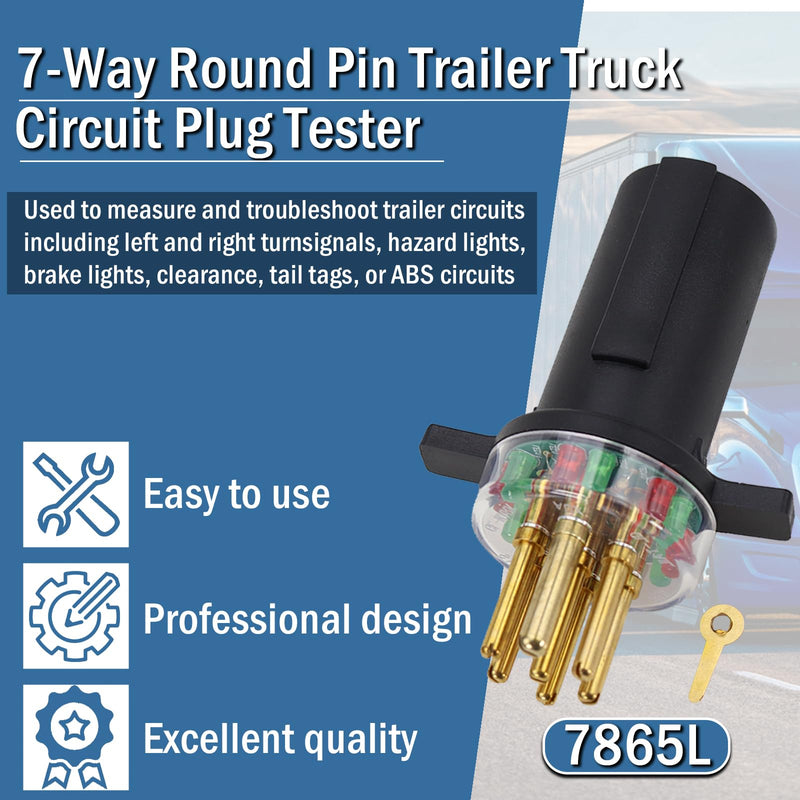 Kefly 7-Way Round Pin Trailer Truck Circuit Plug Tester Replace 7865L, Trailer Tractor Light Tester