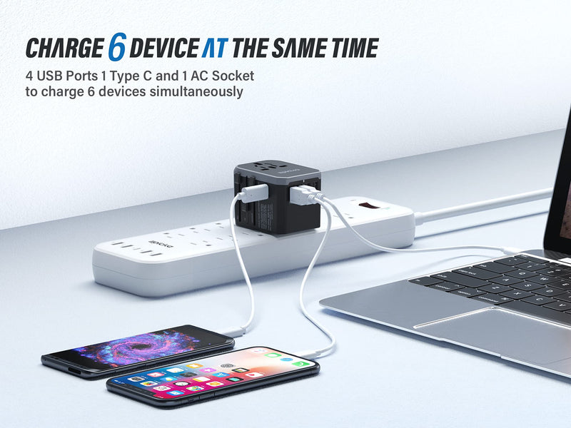 EPICKA Universal Travel Adapter One International Wall Charger AC Plug Adaptor with 5.6A Smart Power and 3.0A USB Type-C for USA EU UK AUS (TA-105, Grey) 1