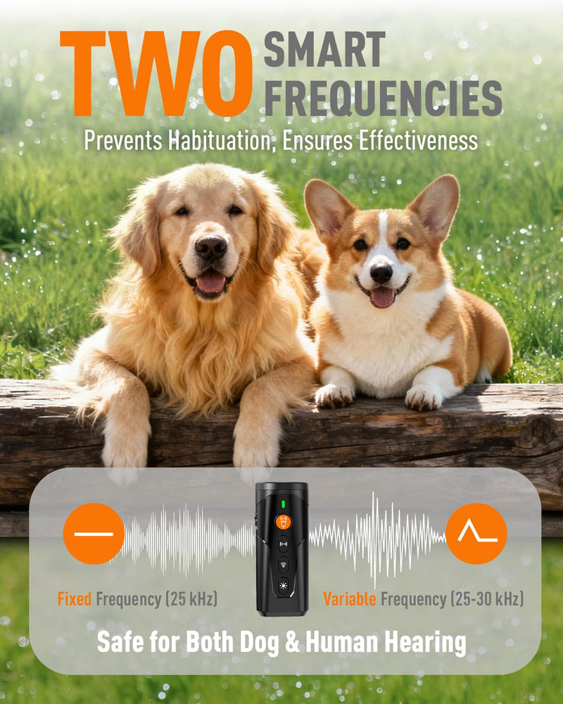 Dog Bark Deterrent Devices, 3X Ultrasonic Anti Barking Device for Dogs, 4 Modes with 3 Emitters and LED Light to Stop Neighbors Dog from Barking, Safe Use Dog Barking Silencer for Indoor Outdoor Black
