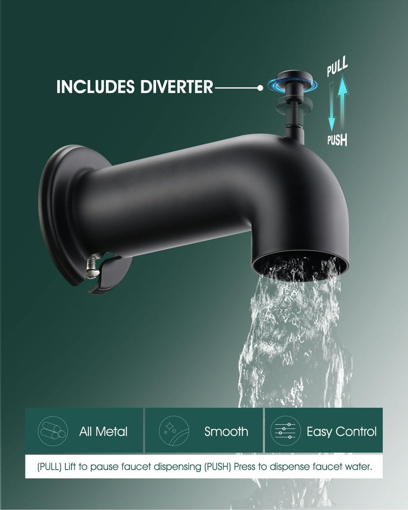 Extra Long Tub Spout with Diverter, Fits for 1/2" IPS Threads,Matte Black Matte Black