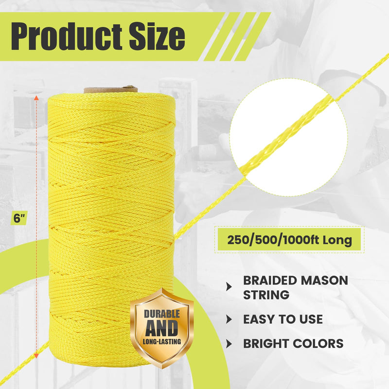 1000ft #24 Braided Nylon Mason Line-100% High Strength Nylon String, Premium String-Masonry Fluorescent Color, Yellow yellow-1000ft