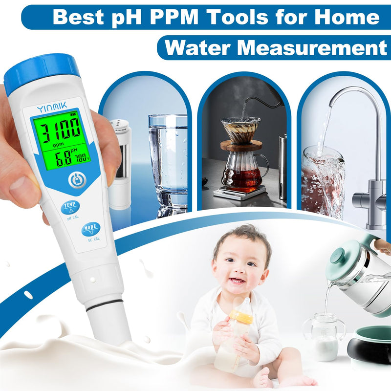 pH Salt Meter for Home, Simultaneous Display of pH TDS for Household Water, 2024 New Upgraded 5 in 1 EC Temp Salt TDS pH Tester for Saltwater Pool,Hot Tubs,Home Brewing,Aquarium, Hydroponics
