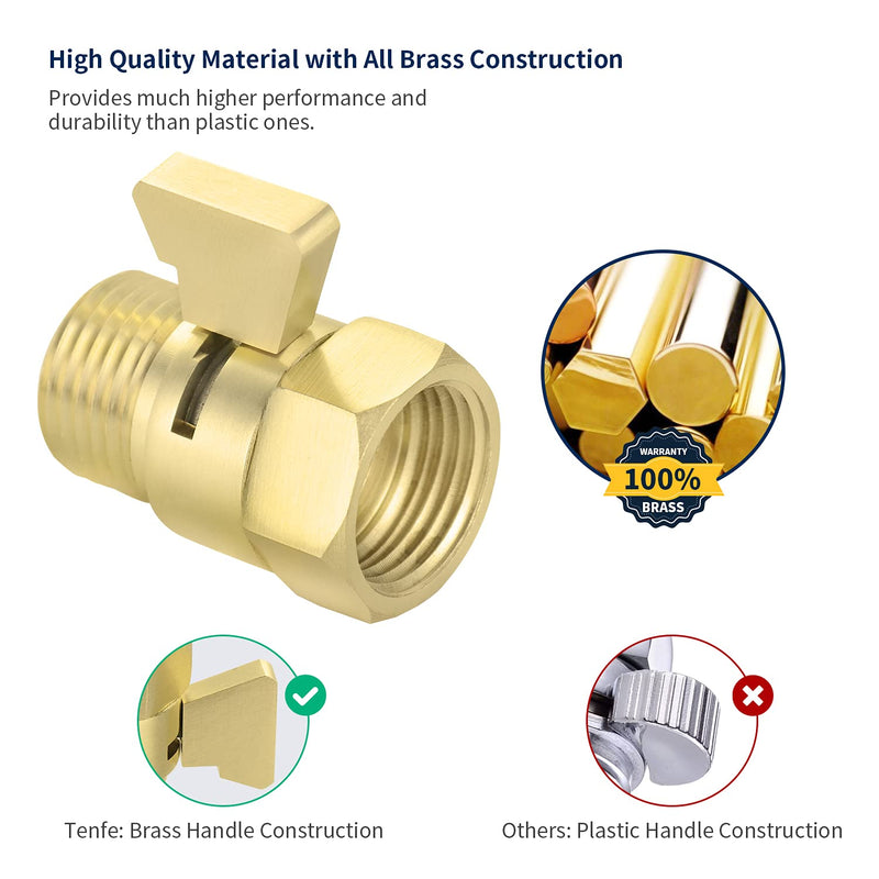Tenfe Water Flow Control Valve for Shower Head, Glod Adjustable Water Pressure Regulator for Hand Held Shower Head Shut Off Valve, Brushed Brass Water Saver G1/2 Standard Connection