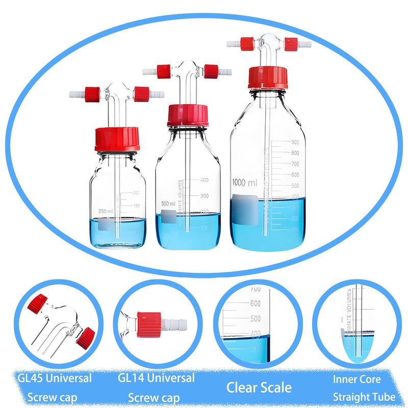 500ml Lab Glass Washing Bottle - Graduated Lab Buffer Bottle， Borosilicate Glass，Transparent (16.9 Ounces) 16.9 Ounces