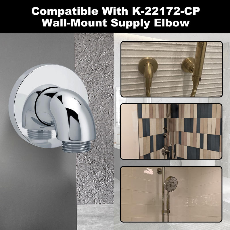 K-22172-CP Wall-Mount Shower Supply Elbow with Check Valve - 1/2" NPT Connection, Brass Construction, Polished Chrome Finish for Handheld Shower Head Hose, Backflow Prevention Bathroom Fitting
