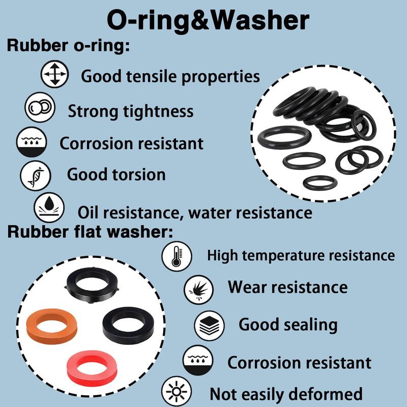 7 Size Water Hose Gasket and 20 Size O Ring Rubber Washer Assortment Kit 610 Pcs Nitrile Washers Set for Plumbing Faucet Pipe Hose Shower Head Pressure Washer Sealing Repair OD 9-31MM Rubber Washers and O Ring 610 Pc