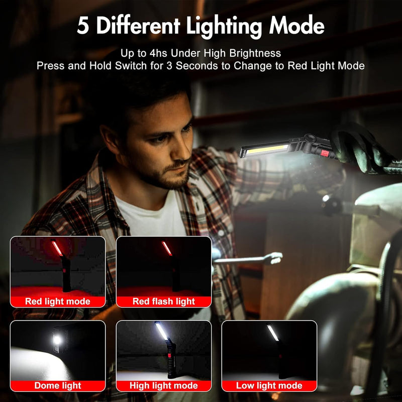 Rechargeable LED Work Light with Magnetic Base and Hanging Hook,360°Rotate &5Modes Ultra Bright LED Flashlight,worklight for Mechanic Car Repair,Emergency,Workshop,Tool Gifts for Men (Black 3PCS) Black 3PCS