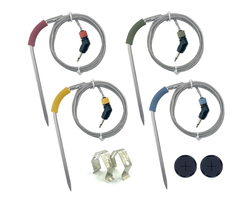 4-Pack Replacement Meat Temperature Probes for Weber Probe, iGrill & Weber Connect Smart Grilling Hub, 2.5mm Plug 48in Cable, ±1°C Accurate Washable Thermometer Probes, Color-Coded, -22°F to 572°F 4 Meat Probes(No Cable Organizer)