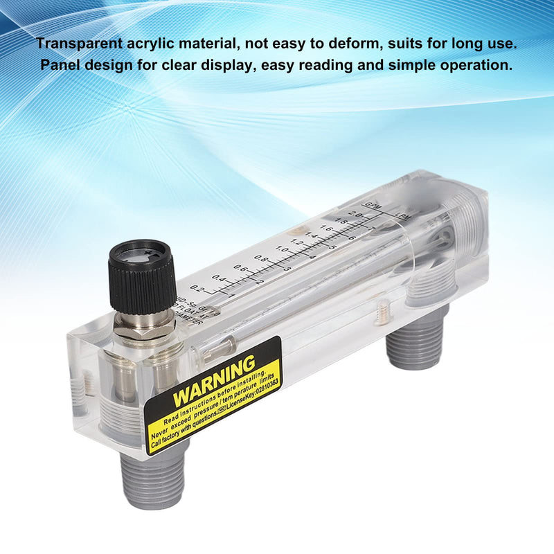 Walfront 0.2‑2GPM Panel Type Water Meter Adjustable Liquid Flowmeter 1/2in Male Thread 1/4in Female Thread