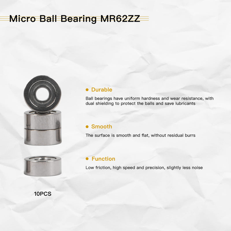 CNBTR 10PCS 2x6x2.5mm Bearing Steel Mini Groove Ball Bearings Sliding Wheels MR62ZZ Bearing Steel Miniature Ball Bearing for Power Tools, DIY Industry MR62ZZ 2x6x2.5mm