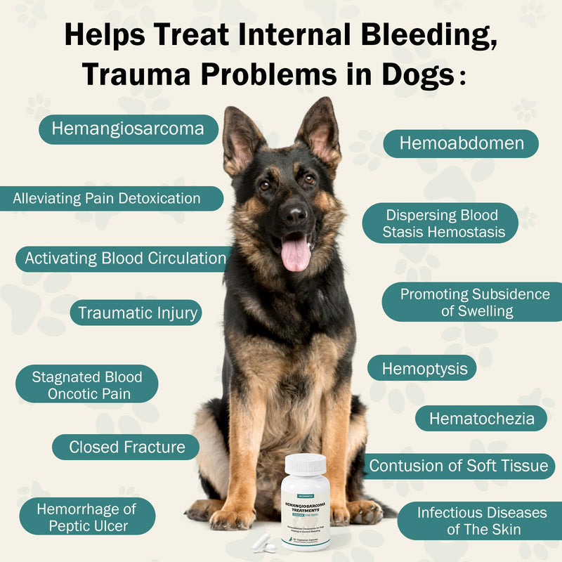 Blood Support for Dogs, Yunnan Sanqi Capsules for Dogs for Hemangiosarcoma, Hemoabdomen, Pericardial Effusion, Cancer Bleeding, Severe Bruising, Ulcer-Related Bleeding, Bloody Stools - 60 Capsules Chicken