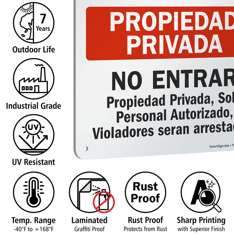 SmartSign "Private Property - No Trespassing" Bilingual Sign | 10" x 14" Aluminum 14" x 10"